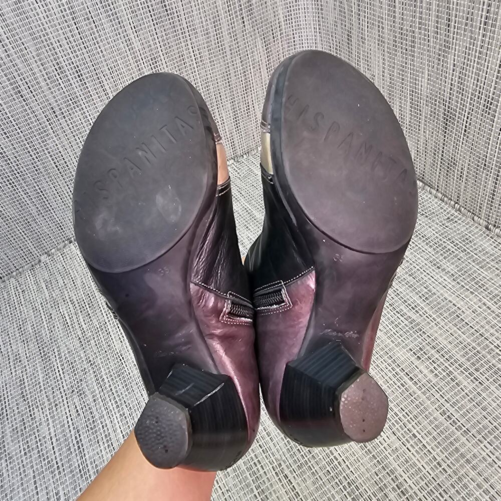 HISPANITAS Booties Heeled Black Leather Womens Size 35 Witchy Lagenlook Bohemian - Picture 10 of 13